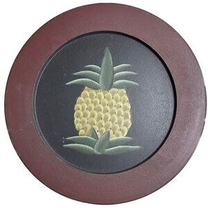 Round Pineapple Wall Plaque 12” Hand-Painted Rustic Decor
